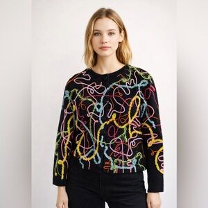 Michael Simon Black Multicolor Women's Cardigan
